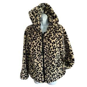 Calvin Klein Jeans Fluffy Super Soft Hooded Animal Print Jacket Women’s Small